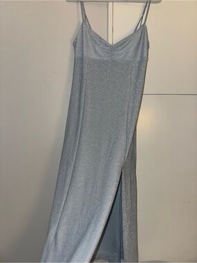 Urban Outfitters Shimmery Silver/Blue Slip Maxi Dress with Side Slit